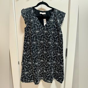 LOFT new with tags Floral Embroidered Flutter Sleeve Shift Dress
